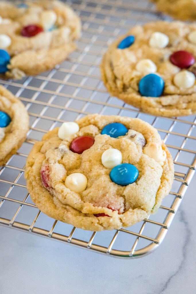 4th of july cookies on a cooling rack