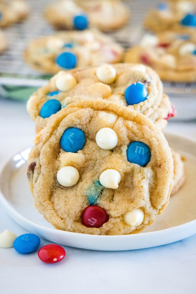 4th of july cookies on a white plate