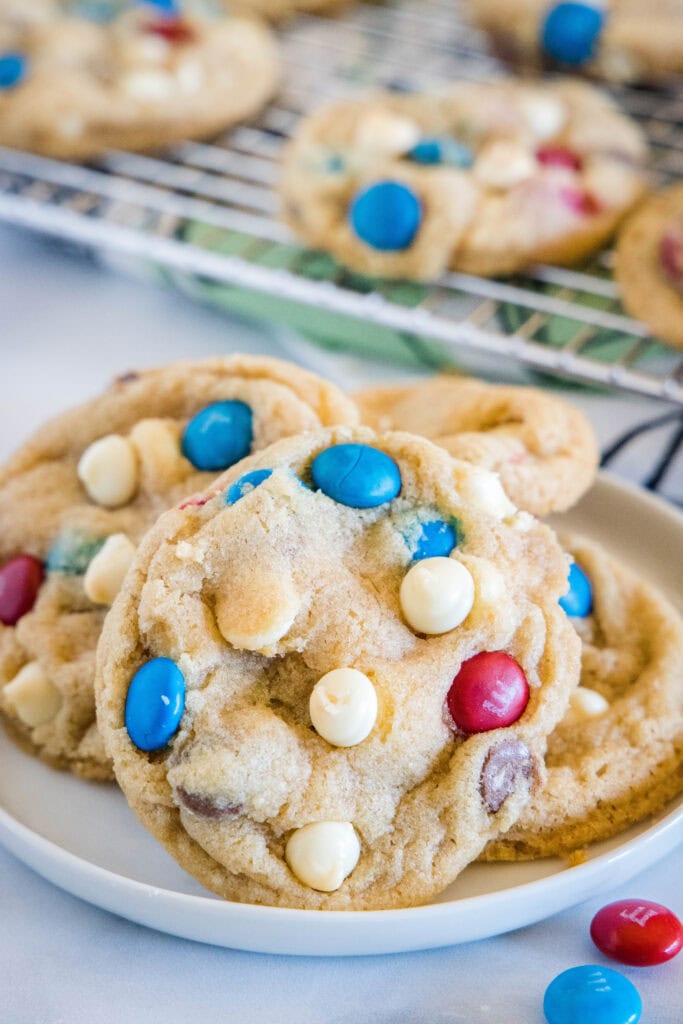 4th of july cookies on a white plate