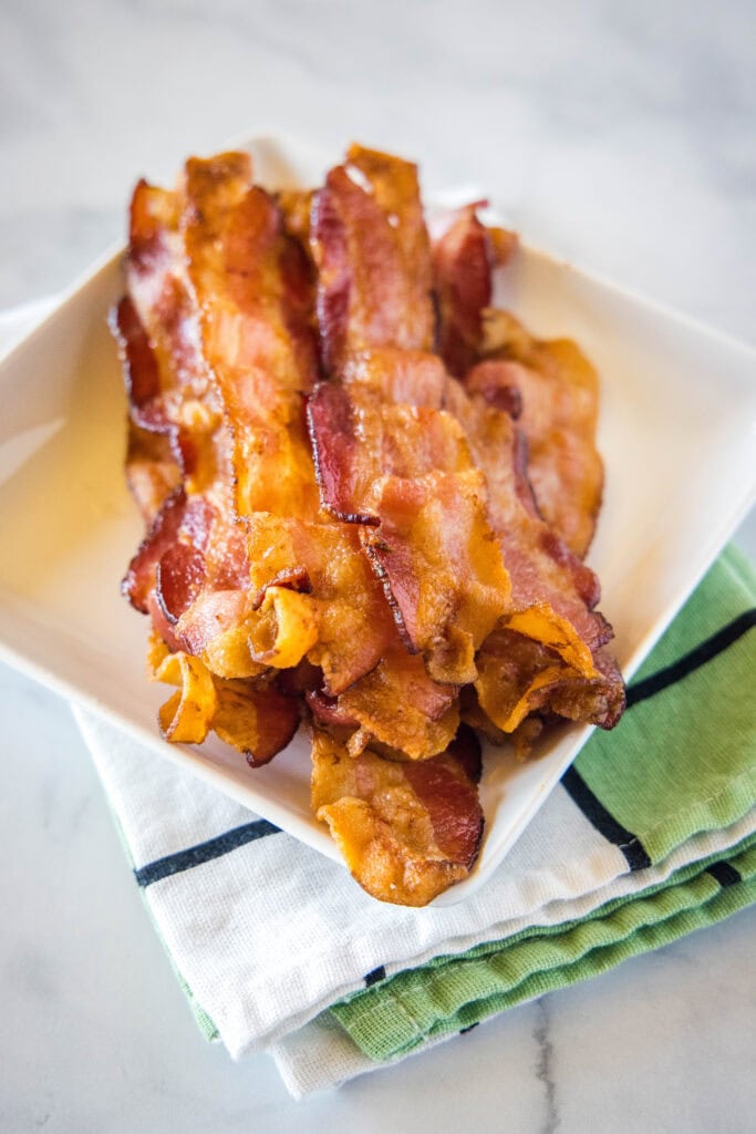 bacon on a white plate