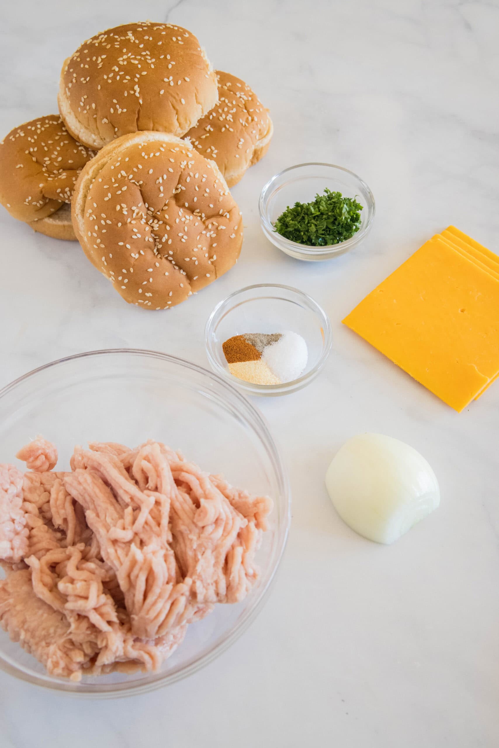 Ingredients for air fryer chicken burgers.