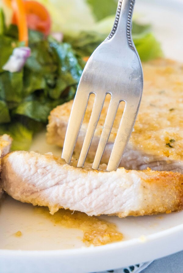 close up of sliced pork chop