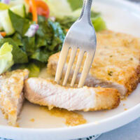 close up of sliced pork chop