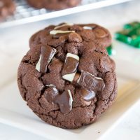 Andes Mint Cake Mix Cookies - Combine 2 favorites, Andes Mint Cookies and Cake Mix Cookies into one and get these super easy, chocolate-y, and fudgy cookies!