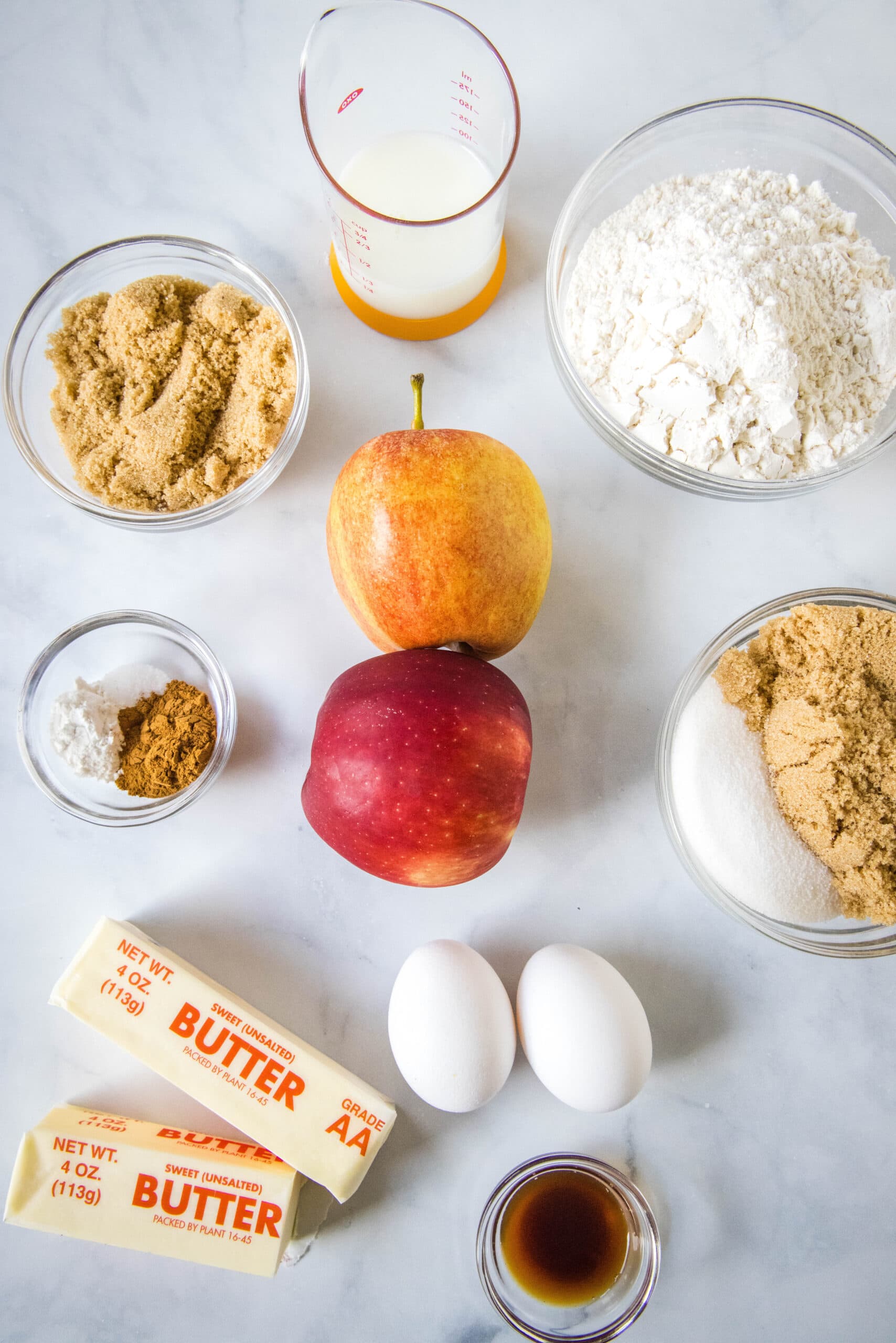 Ingredients for apple upside down cake.