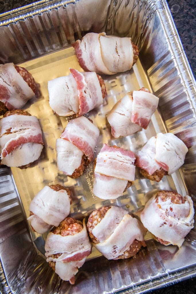 armadillo eggs in a metal tray