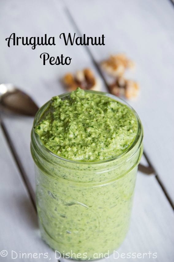 arugula walnut pesto in a jar