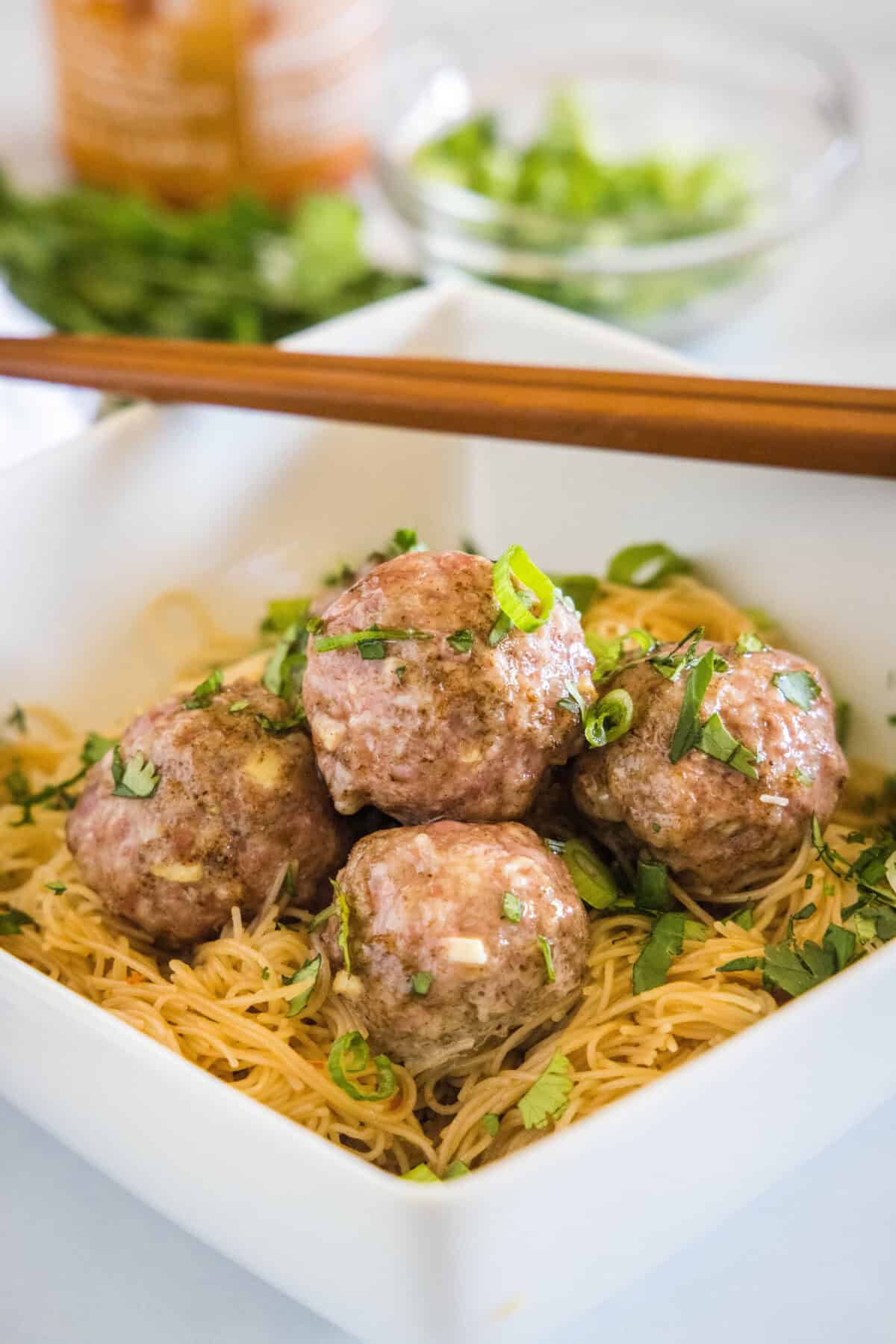 asian meatballs and rice noodles