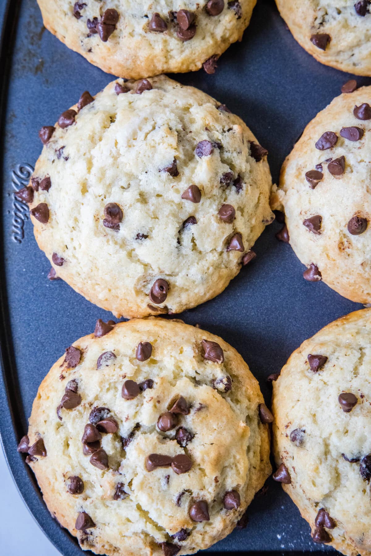 looking down on muffins in baking pan