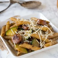 Balsamic Pasta with Chicken Sausage & Veggies - Pasta with sauteed veggies and chicken sausage tossed with a balsamic vinaigrette. Quick and easy weeknight meal, that is also good for you.