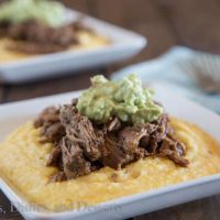 Slow Cooker Balsamic Pork with Polenta & Avocado Cream