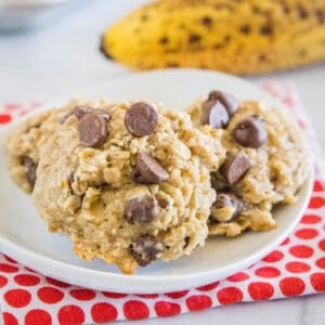 close up banana cookies on a plate