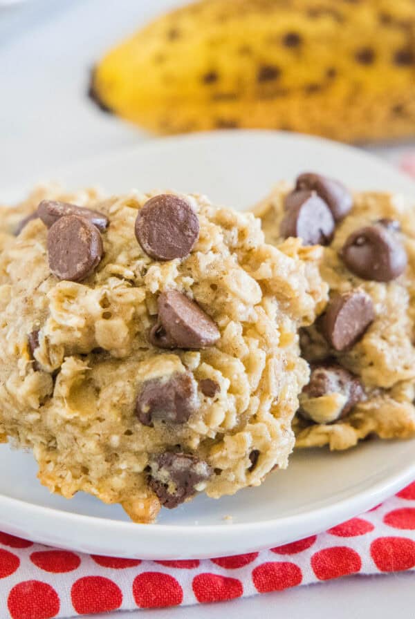 close up banana cookies on a plate