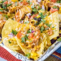 close up barbecue chicken nacho