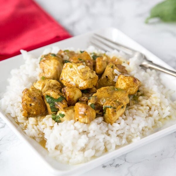 Basil Coconut Chicken Curry - chicken curry made with coconut and lots of fresh basil. Ready in minutes, super easy, and great for any night of the week.
