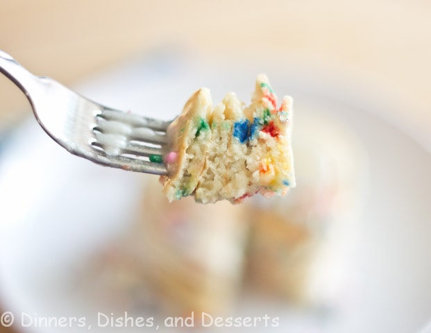 bite of funfetti pancakes on a fork