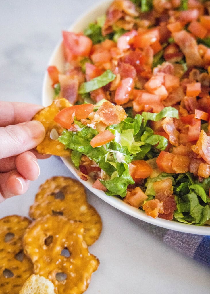 a pretzel with blt dip