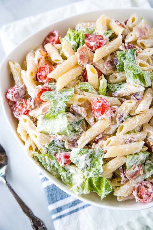 Creamy blt pasta salad is perfect for summer