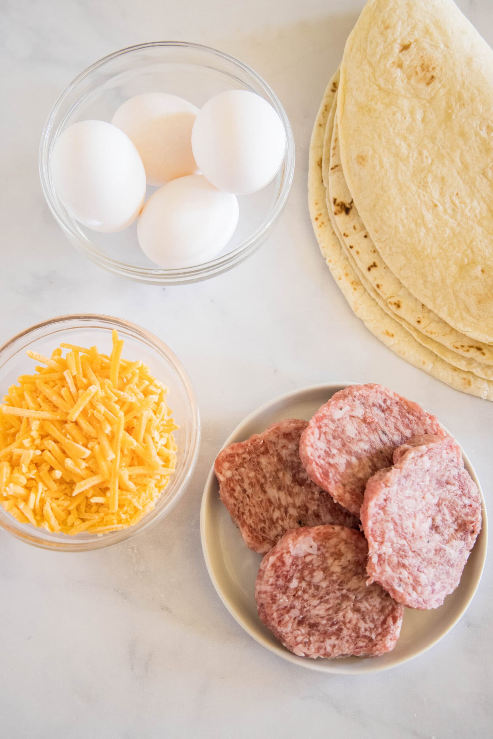 Ingredients for breakfast quesadillas.
