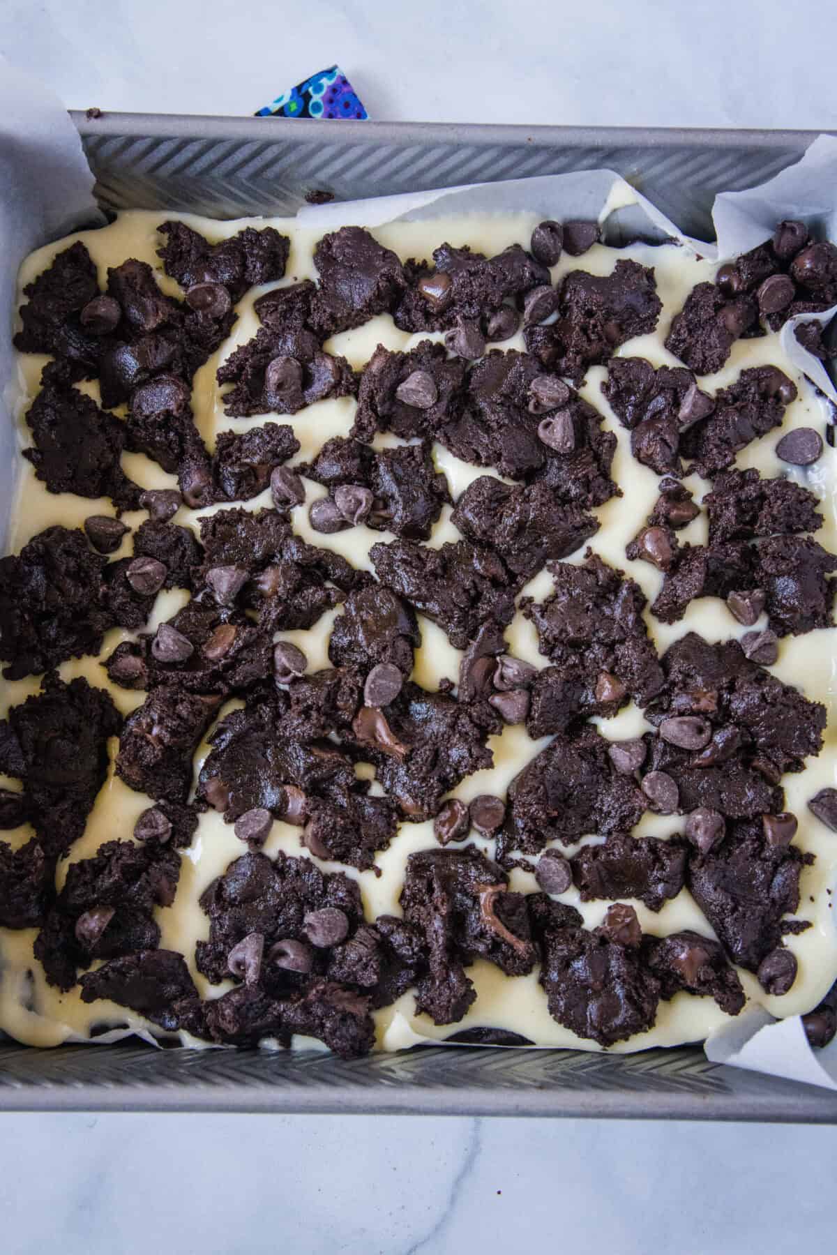 cheesecake brownies ready for the oven