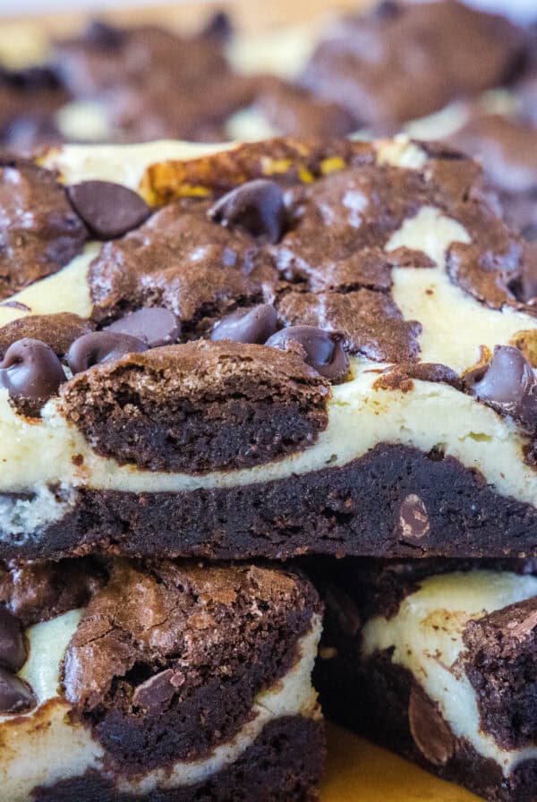 cropped close up chocolate cheesecake brownies