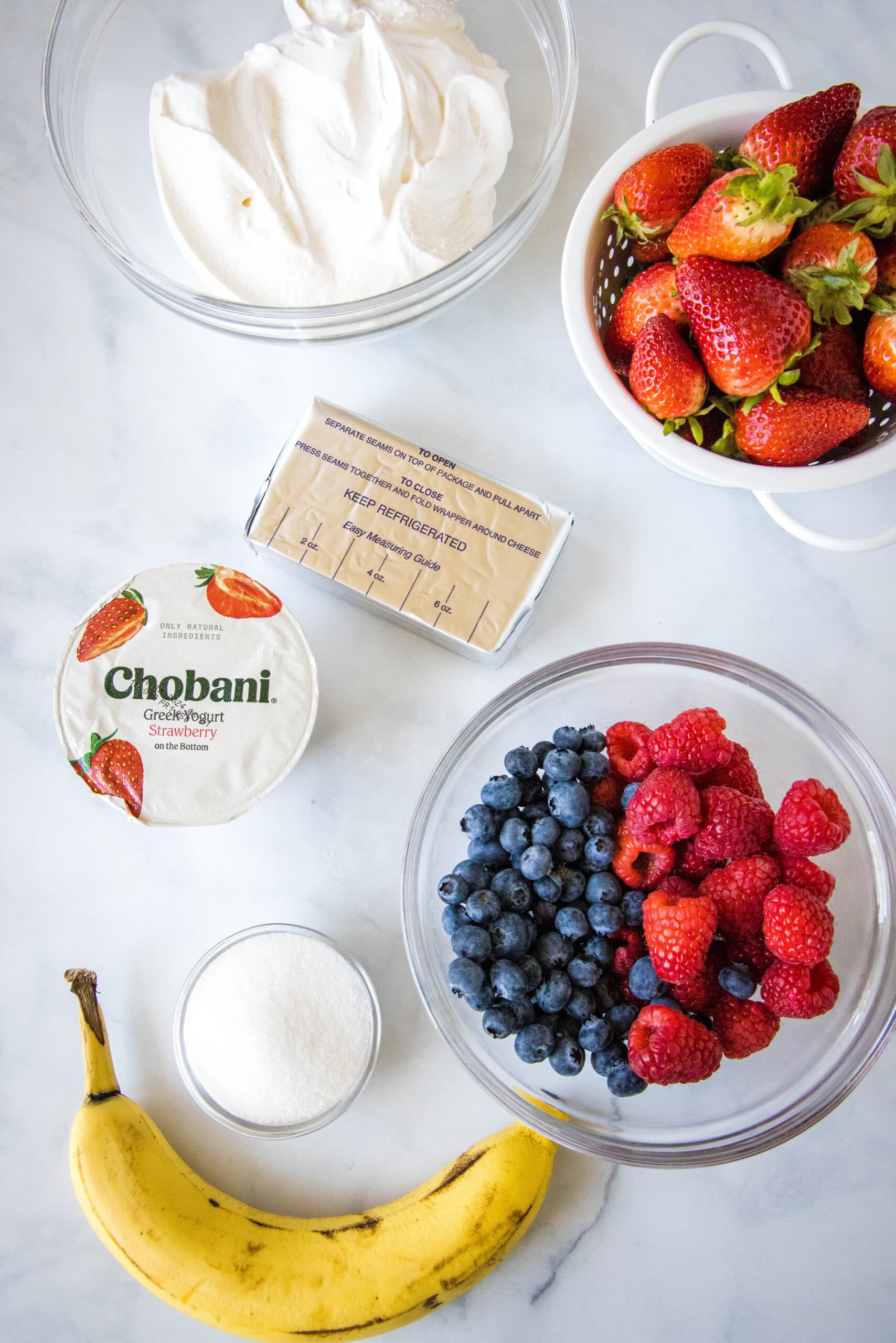 Ingredients for cheesecake fruit salad.