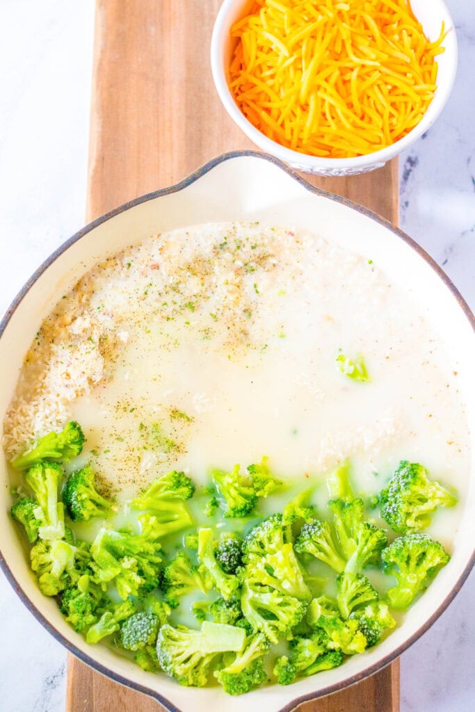broccoli rice casserole in process of being cooked