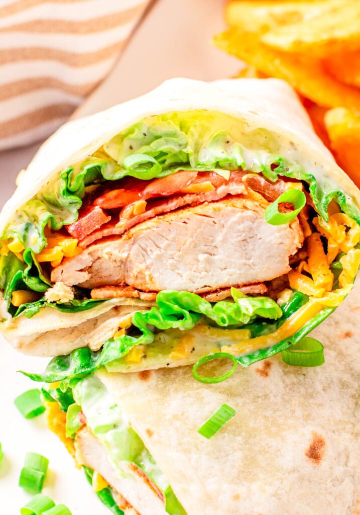 chicken wrap cut in half