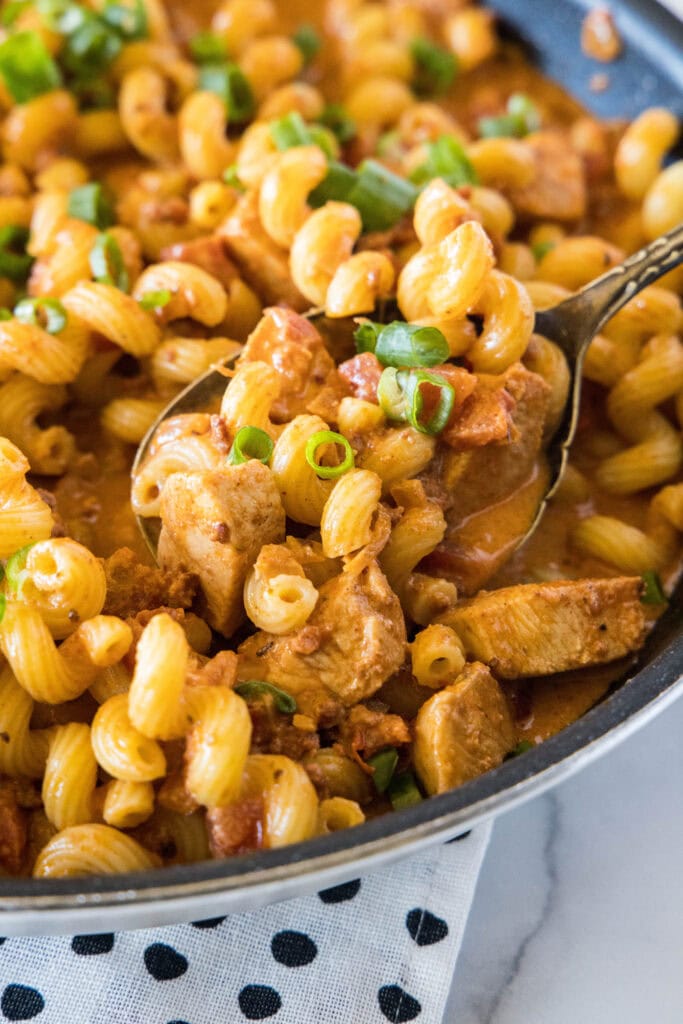 a spoonful of chicken chorizo pasta