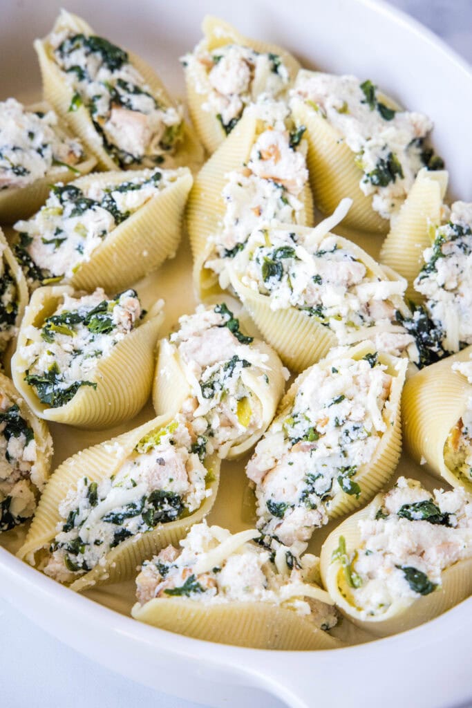 stuffed shells in casserole dish
