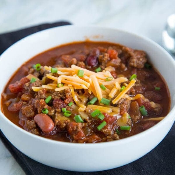 crock pot chili in a bowl