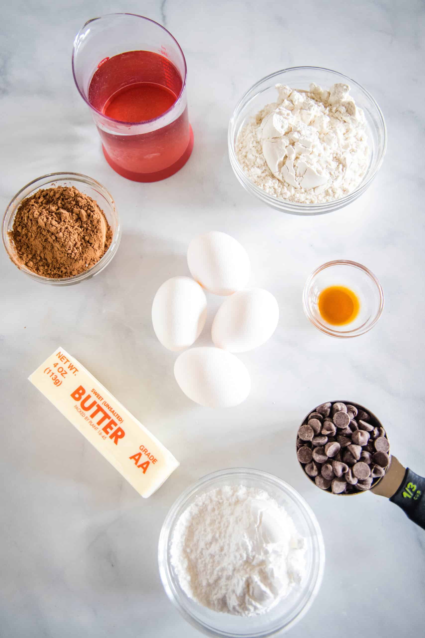 Ingredients for chocolate cream puffs.