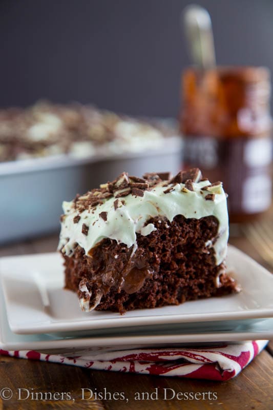 mint chocolate cake on a white plate