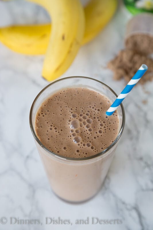 chocolate peanut butter smoothie in a cup