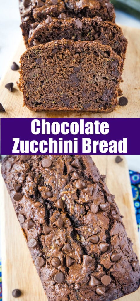 looking down on a loaf of chocolate zucchini bread