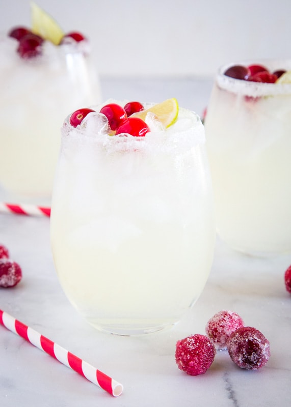 white cranberry margarita with fresh cranberries