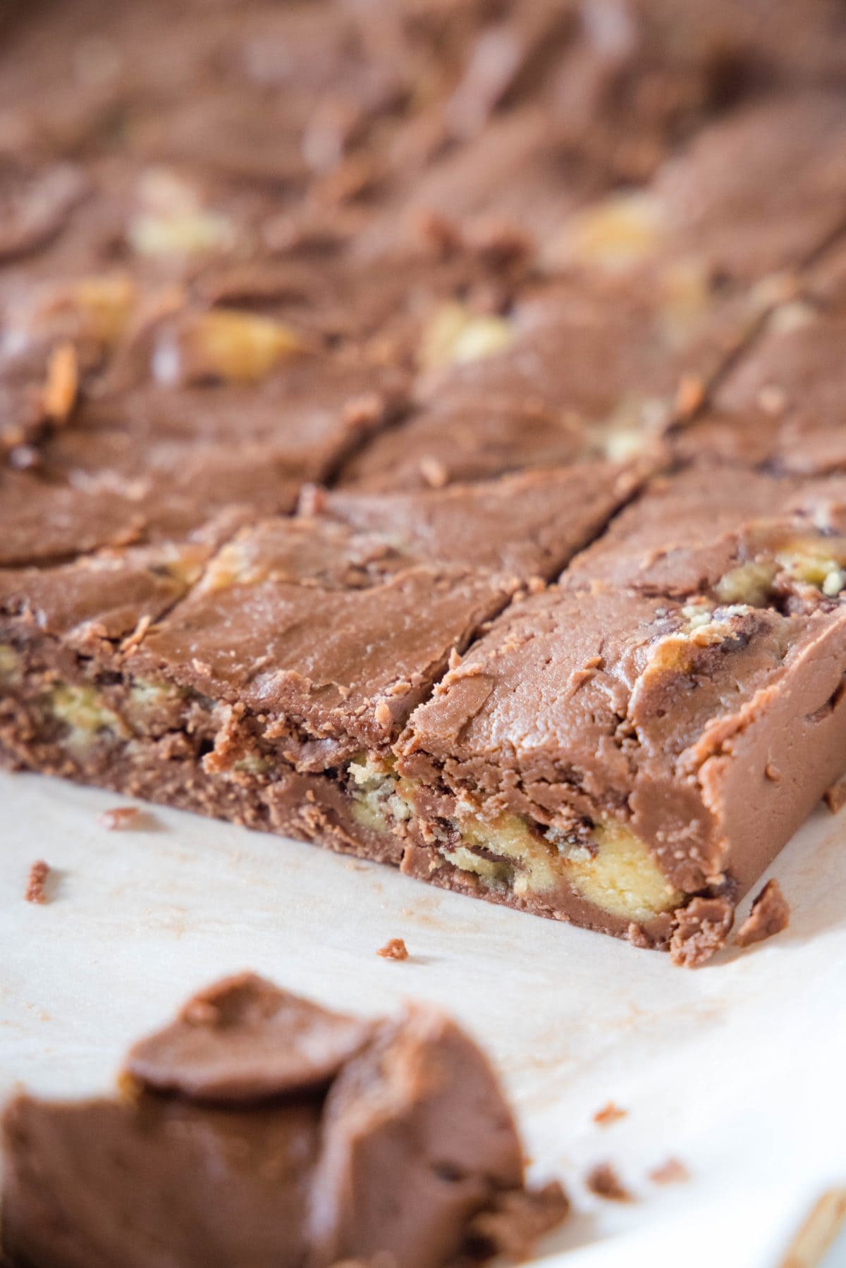 cookie dough fudge on cutting board