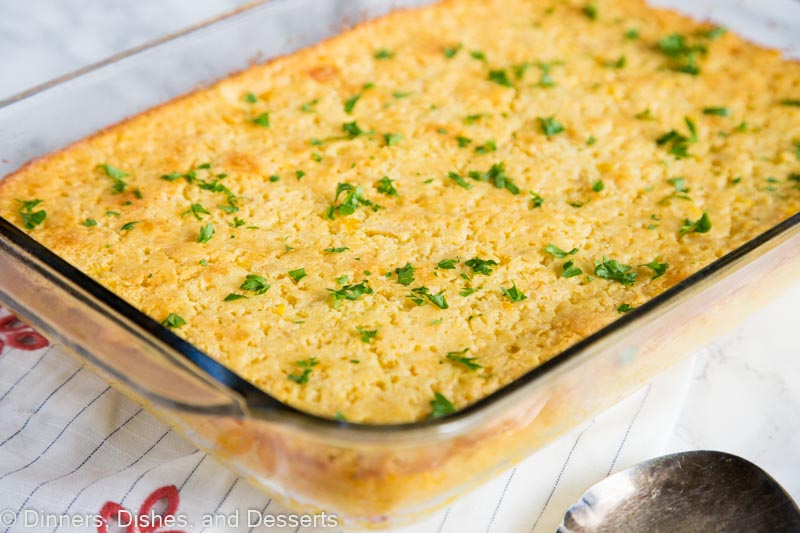 corn casserole in baking dish
