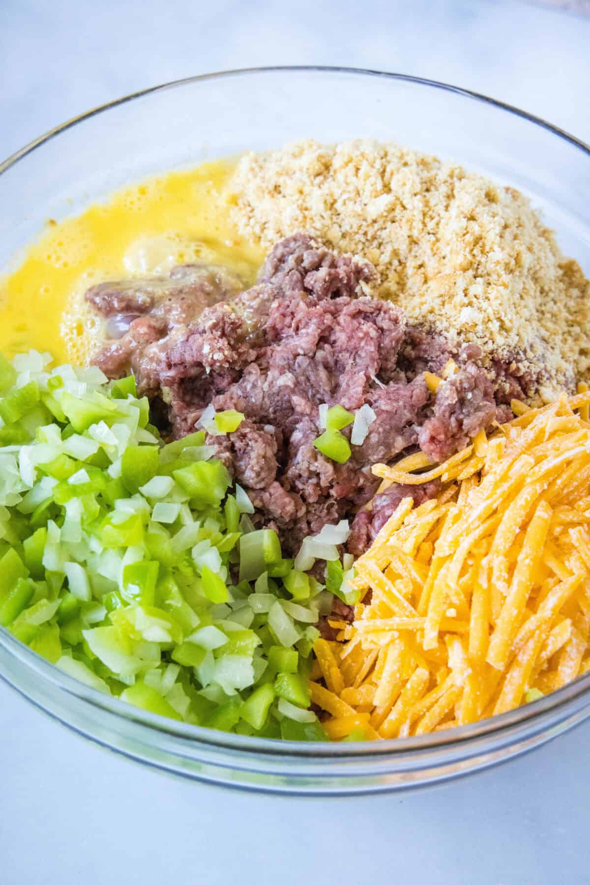 meatloaf ingredients in mixing bowl