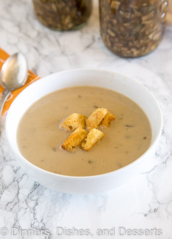 creamy mushroom soup in a bowl