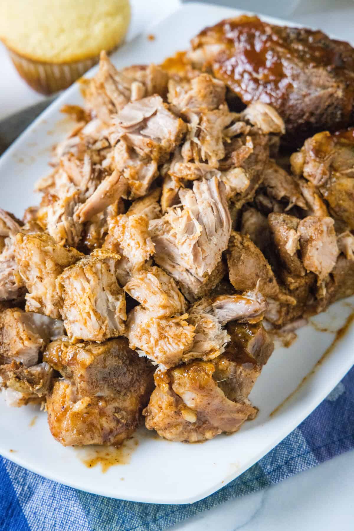 looking down on a plate of pulled pork