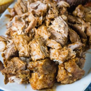close up country style ribs shredded on a plate