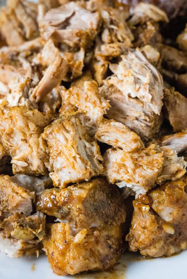 close up country style ribs shredded on a plate