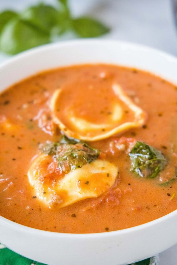 square image of tortellini soup