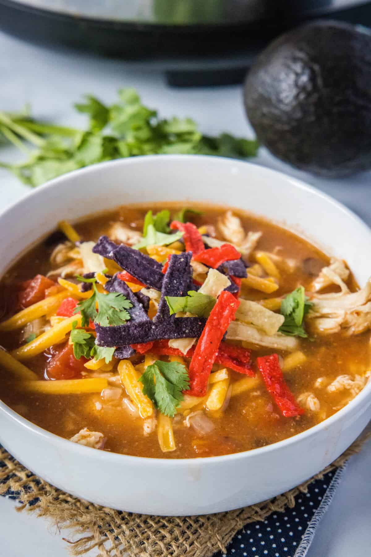 bowl of chicken tortilla soup crockpot