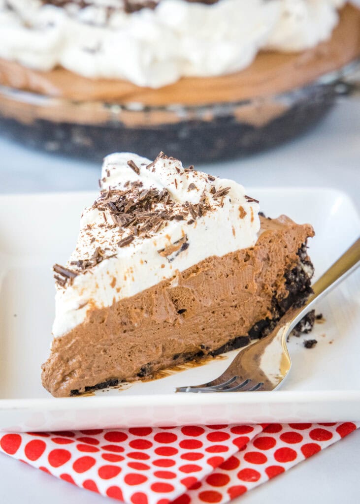 slice of death by chocolate pie on white plate