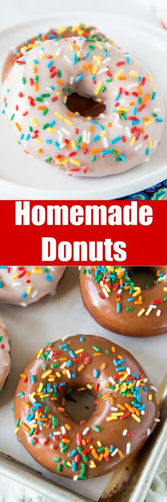 Homemade Donuts - soft and fluffy yeast donuts you can make in your own kitchen!  Just like going to the bakery only warm and delicious at home.  Top with chocolate, vanilla, or dust in cinnamon sugar.  Even fill them with cream or jelly. The options are endless!