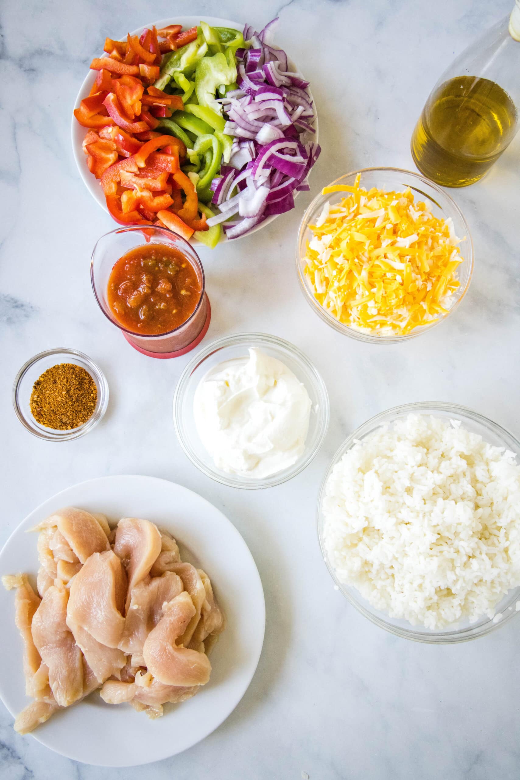 Chicken fajita casserole ingredients.