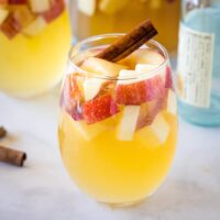 close up glass of white fall sangria