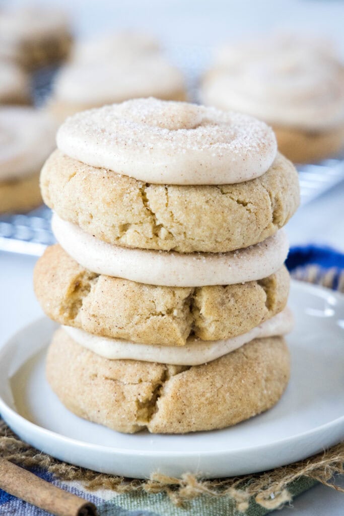 stacked frosted churro cookies